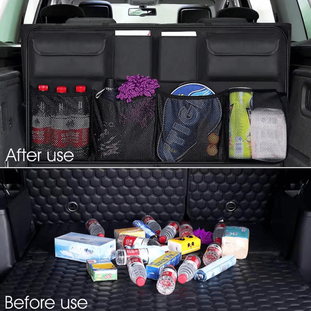 Universal Oxford Cloth Car Trunk Organizer With Adjustable Backseat Storage Net 1