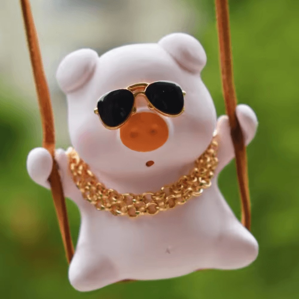 Cute Pink Swing Pig Rearview Mirror Car Pendant 0