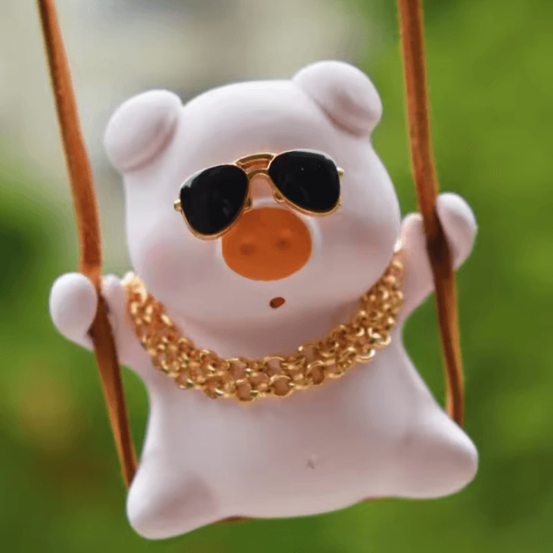 Cute Pink Swing Pig Rearview Mirror Car Pendant 0