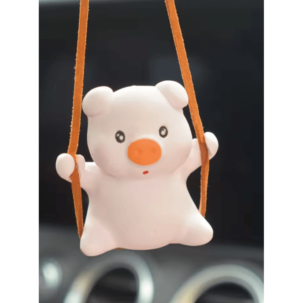 Cute Pink Swing Pig Rearview Mirror Car Pendant 1