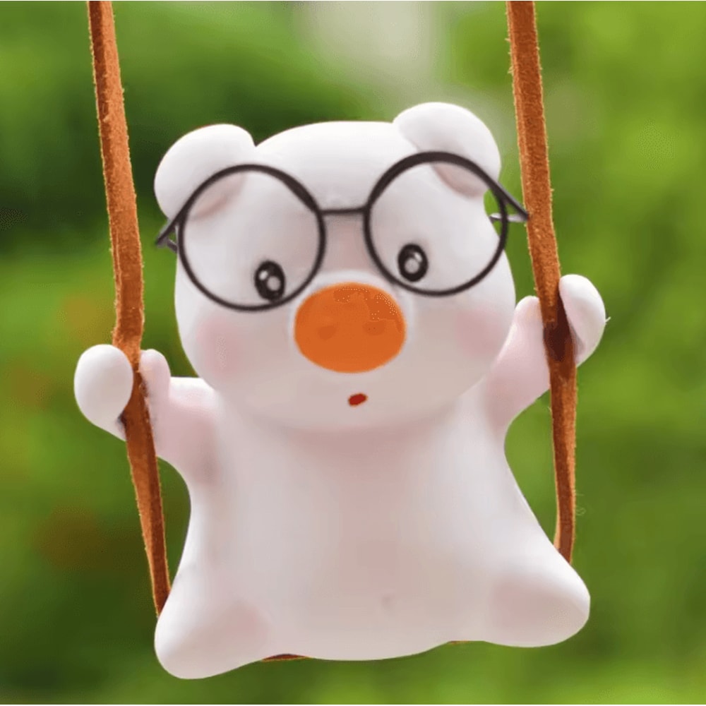 Cute Pink Swing Pig Rearview Mirror Car Pendant 3