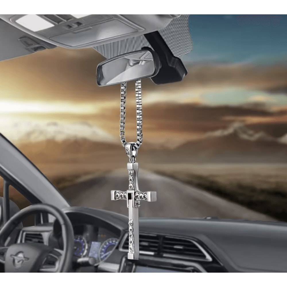 GraceShine Crystal Cross Car Hanging Ornament Christian Rearview Mirror Pendant 0