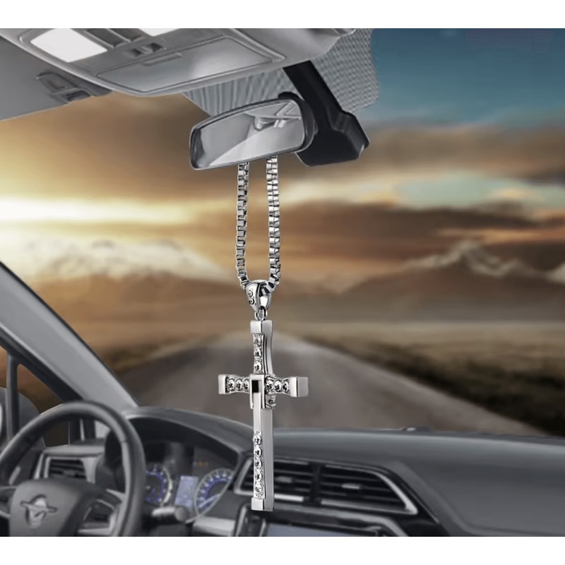 GraceShine Crystal Cross Car Hanging Ornament Christian Rearview Mirror Pendant 0