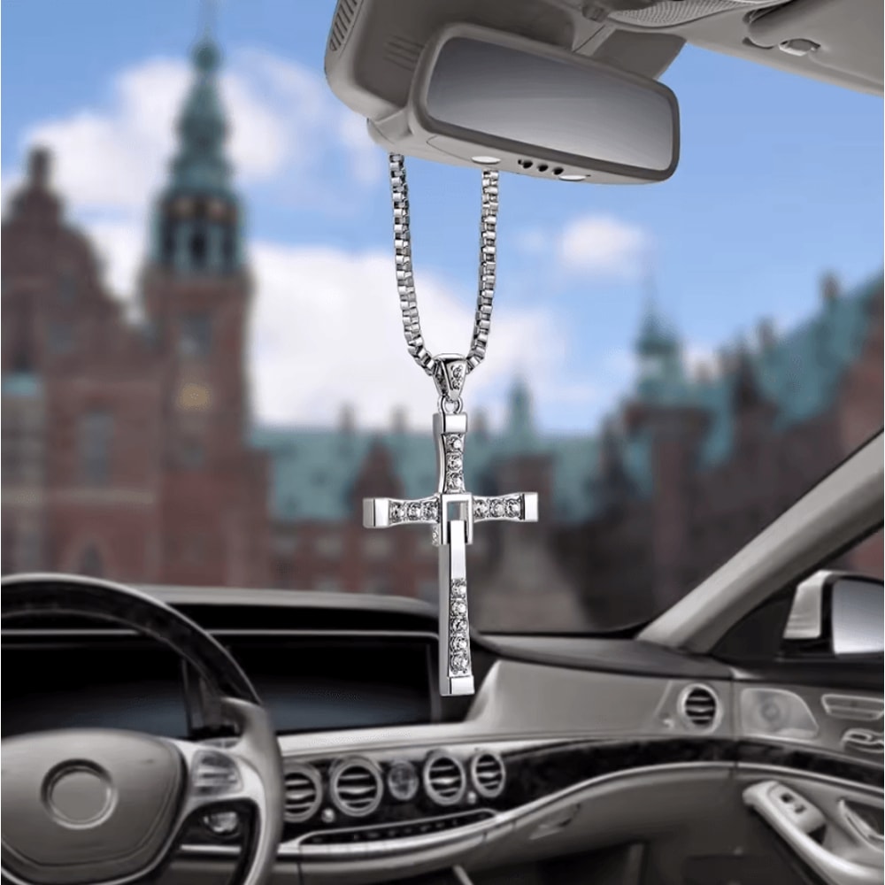 GraceShine Crystal Cross Car Hanging Ornament Christian Rearview Mirror Pendant 1