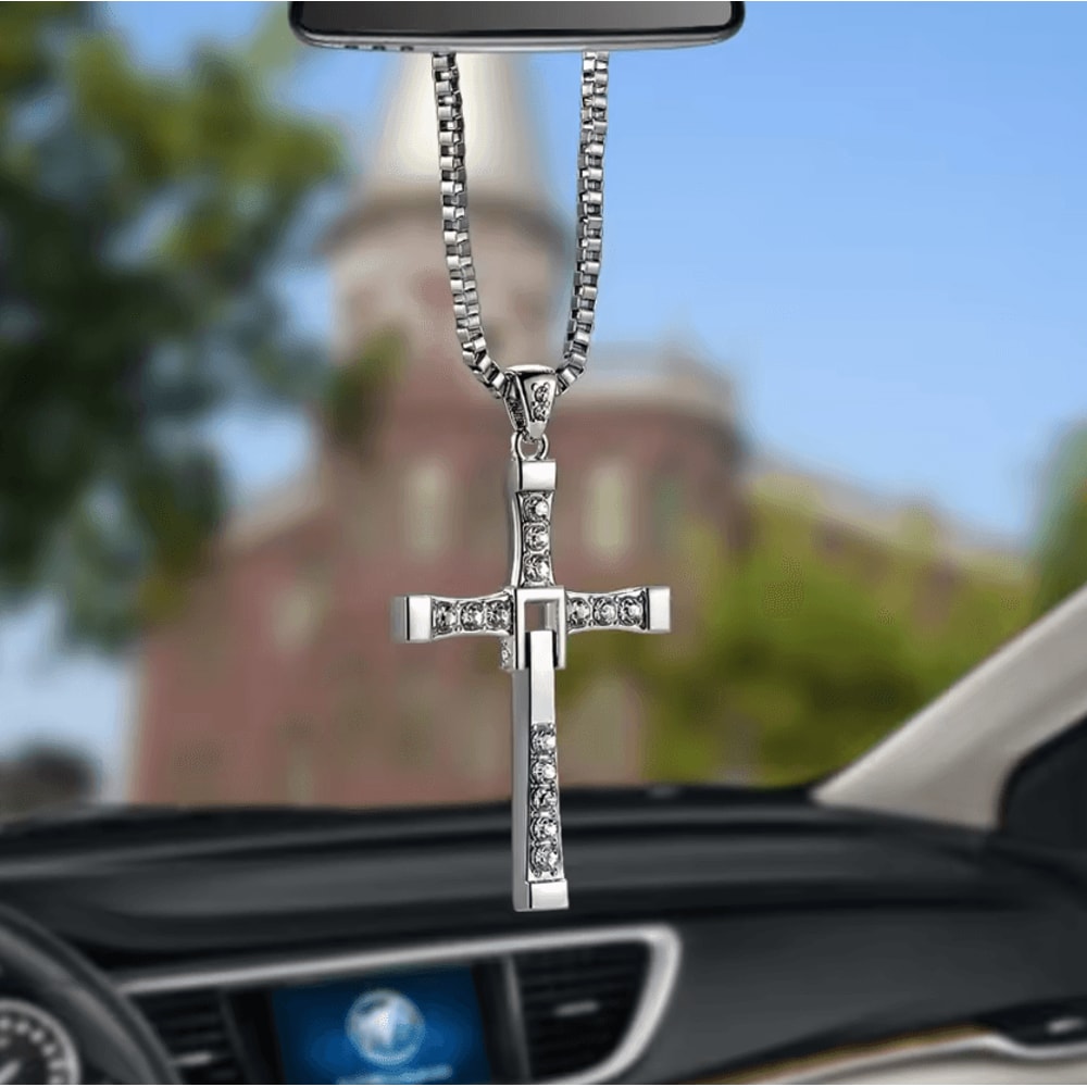 GraceShine Crystal Cross Car Hanging Ornament Christian Rearview Mirror Pendant 2