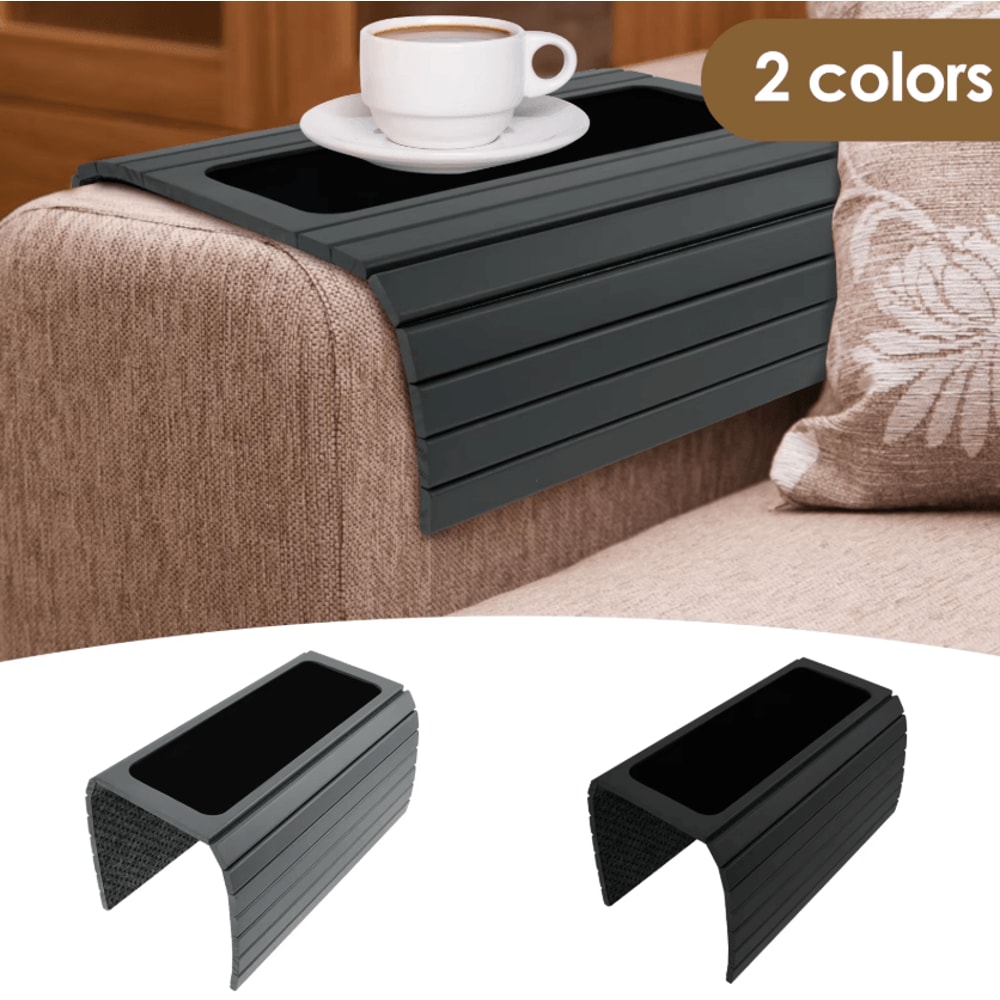 FoldEase Sofa Arm Tray Foldable Couch Arm Table For Snacks Drinks Remote Storage 0
