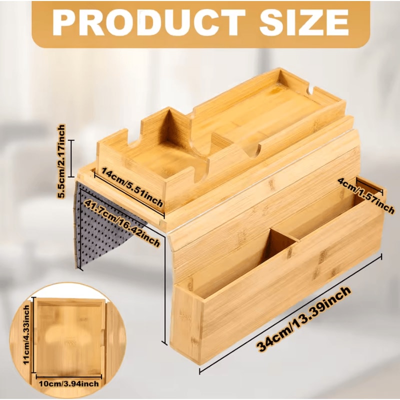 FoldEase Sofa Arm Tray Foldable Couch Arm Table For Snacks Drinks Remote Storage 4