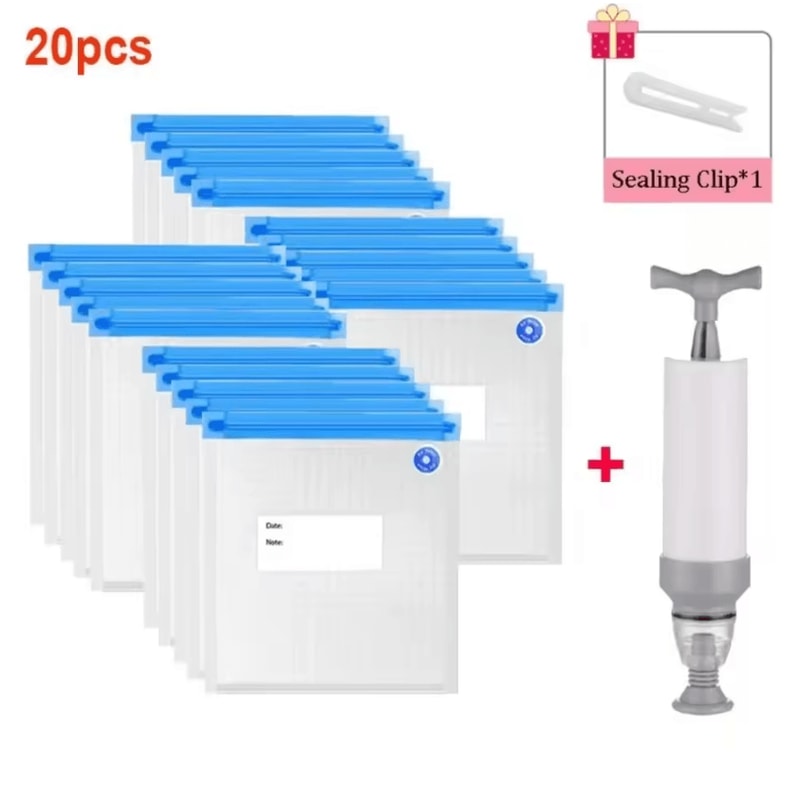 FreshLock Reusable Vacuum Sealer Bags With Hand Pump Airtight Food Storage Bags For Meat Vegetable 6