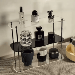 crystaltier acrylic makeup organizer rack – modern desktop cosmetic storage shelf for perfumes, skincare & accessories
