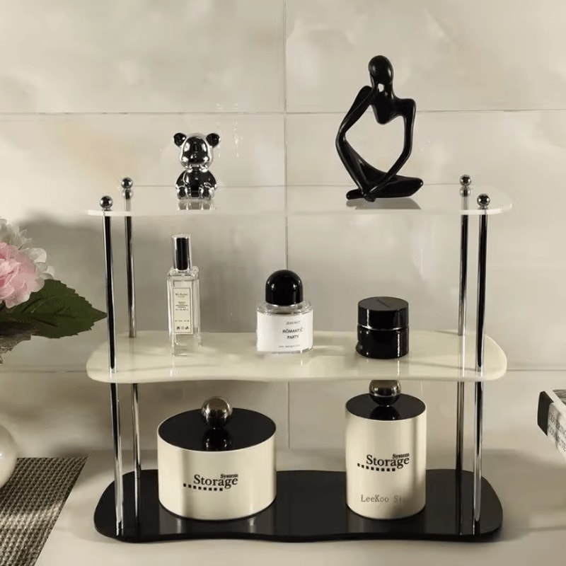 CrystalTier Acrylic Makeup Organizer Rack Modern Desktop Cosmetic Storage Shelf For Perfumes Skinc 7