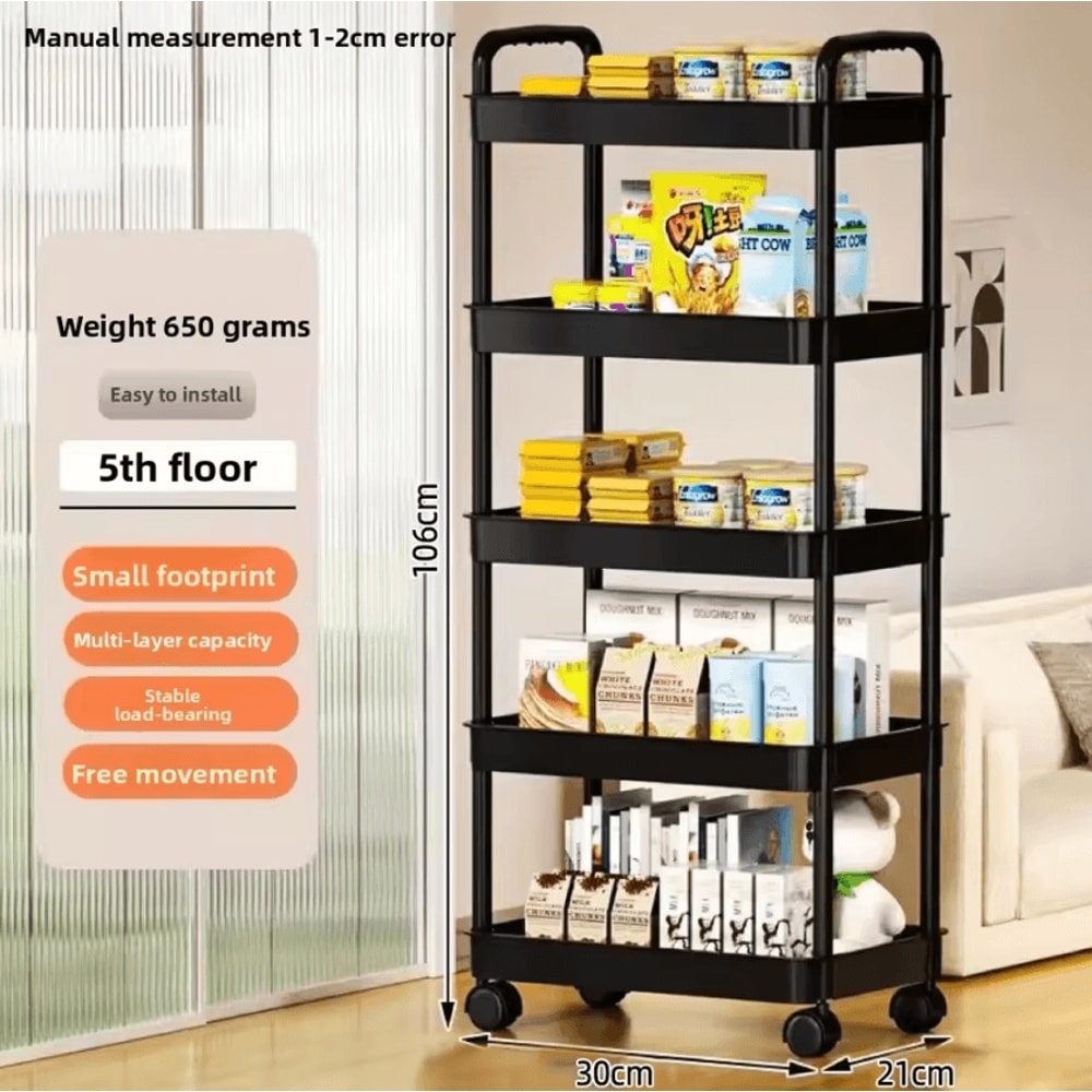 FlexiStore 5Tier Rolling Storage Cart Multifunction Mobile Organizer Shelf For Kitchen Bedroom Li 0