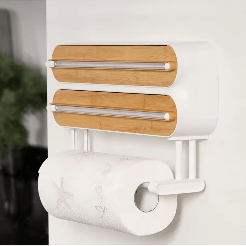 WrapEase 3in1 Wall Mounted Wrap Dispenser Plastic Wrap Cutter Paper Towel Holder For Foil Cling F 7