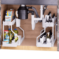 slidespace 2-tier pull-out storage organizer – space-saving under sink organizer for kitchen & bathroom essentials