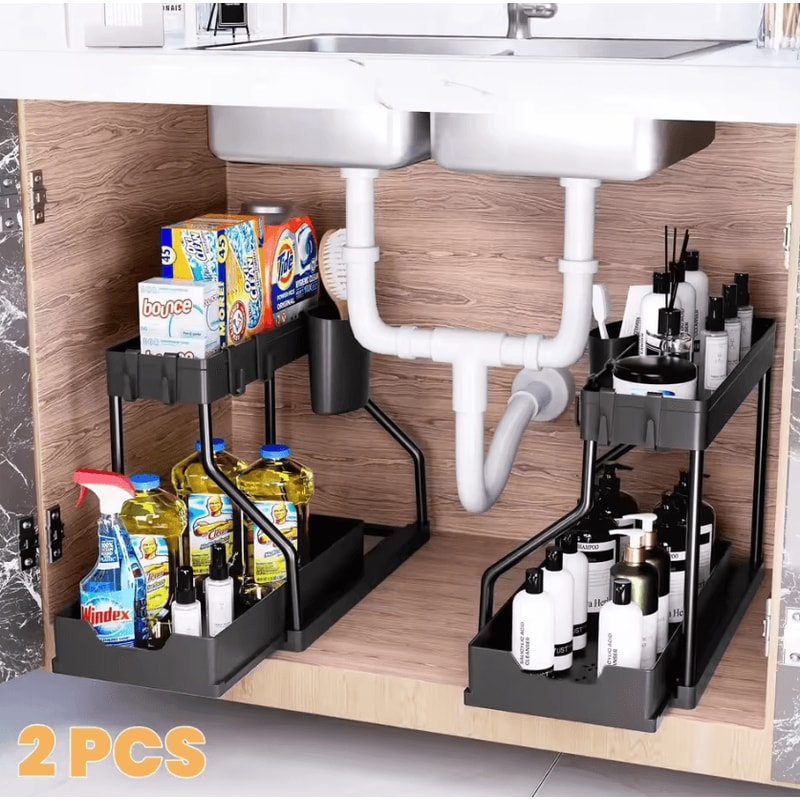 SlideSpace 2Tier PullOut Storage Organizer SpaceSaving Under Sink Organizer For Kitchen Bathroom 3
