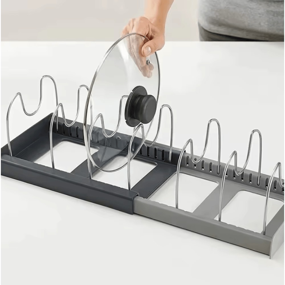 SteelFlex Expandable Kitchen Cabinet Organizer Adjustable Cookware Storage Rack With 6 Shelves For 2