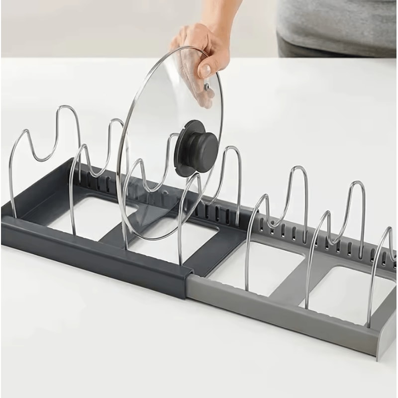 SteelFlex Expandable Kitchen Cabinet Organizer Adjustable Cookware Storage Rack With 6 Shelves For 2