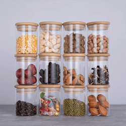 pureseal glass spice jars set & airtight bamboo spice containers