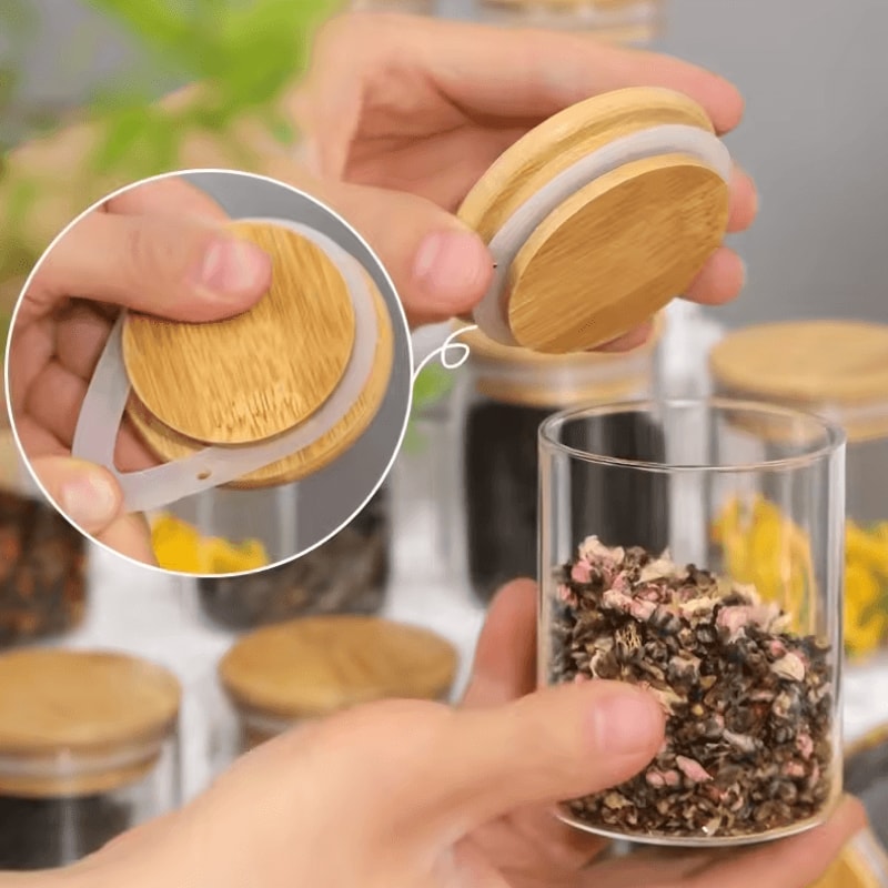 PureSeal Glass Spice Jars Set Airtight Bamboo Spice Containers 2