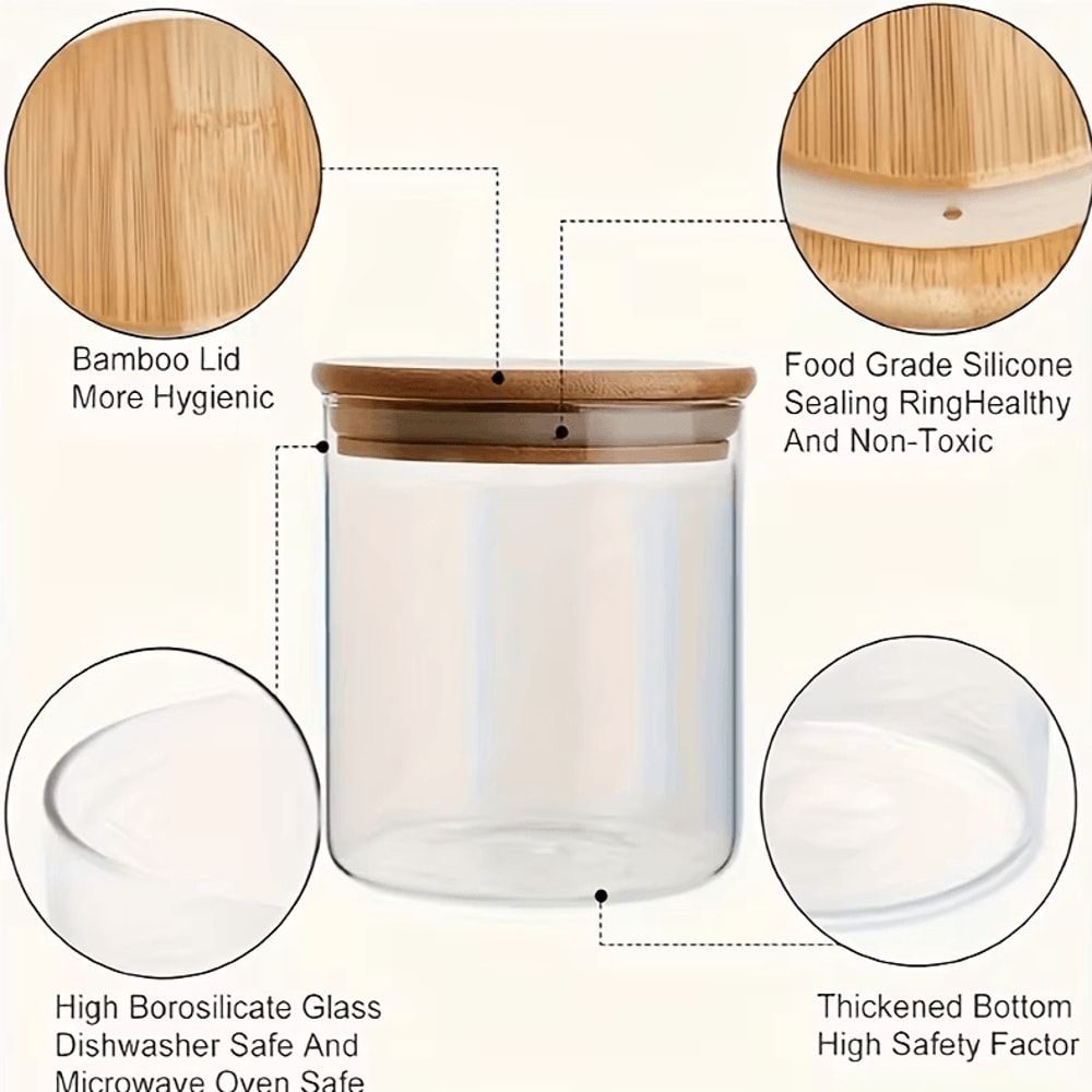 PureSeal Glass Spice Jars Set Airtight Bamboo Spice Containers 3