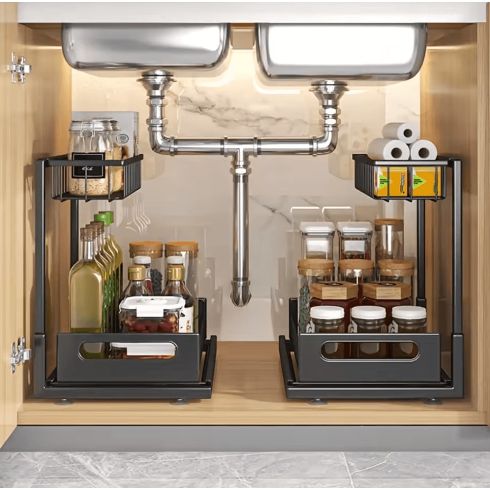 SlideEase Metal Under Sink Organizer PullOut Storage Shelf 0