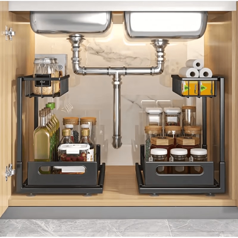SlideEase Metal Under Sink Organizer PullOut Storage Shelf 0