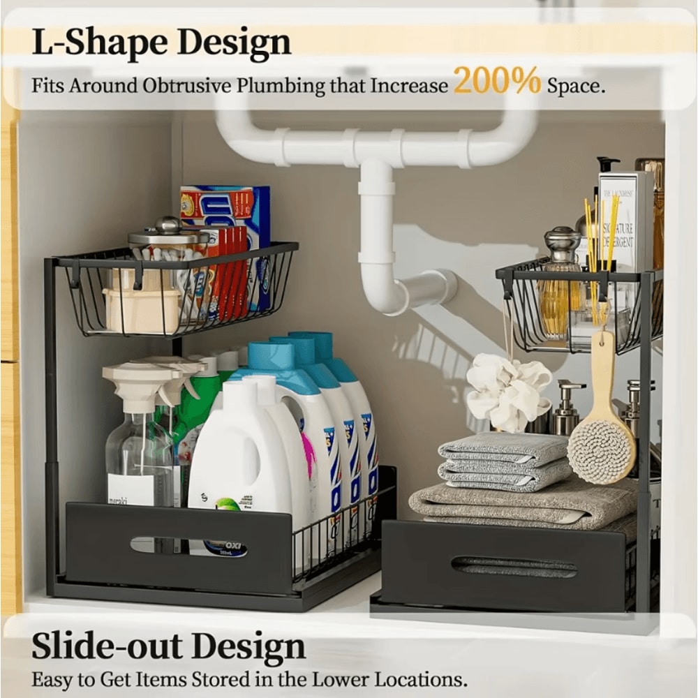SlideEase Metal Under Sink Organizer PullOut Storage Shelf 2