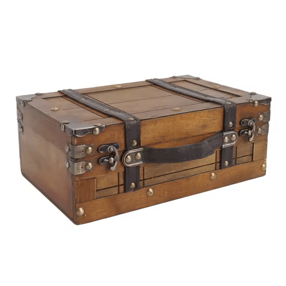 HeritageLock Vintage Wooden Treasure Chest Decorative Storage Trunk 0