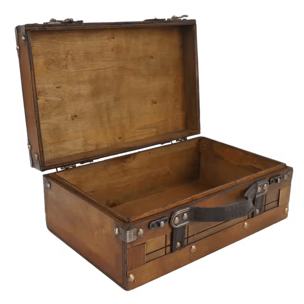 HeritageLock Vintage Wooden Treasure Chest Decorative Storage Trunk 1