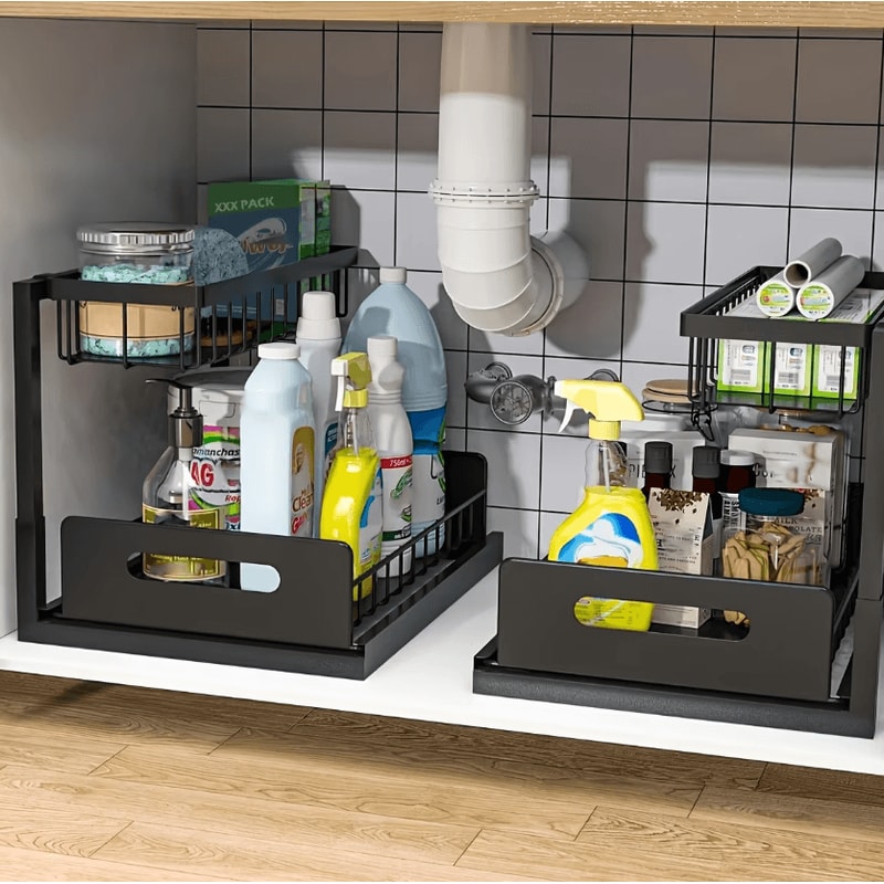 SlideNest Under Sink Storage Rack Set Sliding Drawer Organizer 0