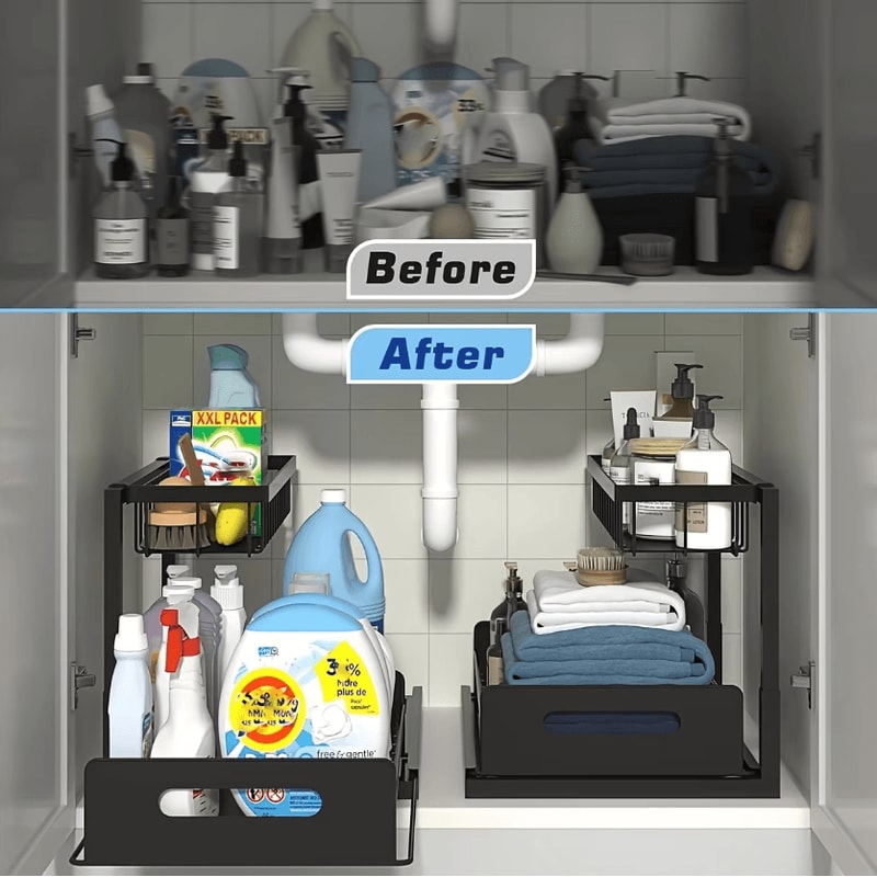 SlideNest Under Sink Storage Rack Set Sliding Drawer Organizer 1