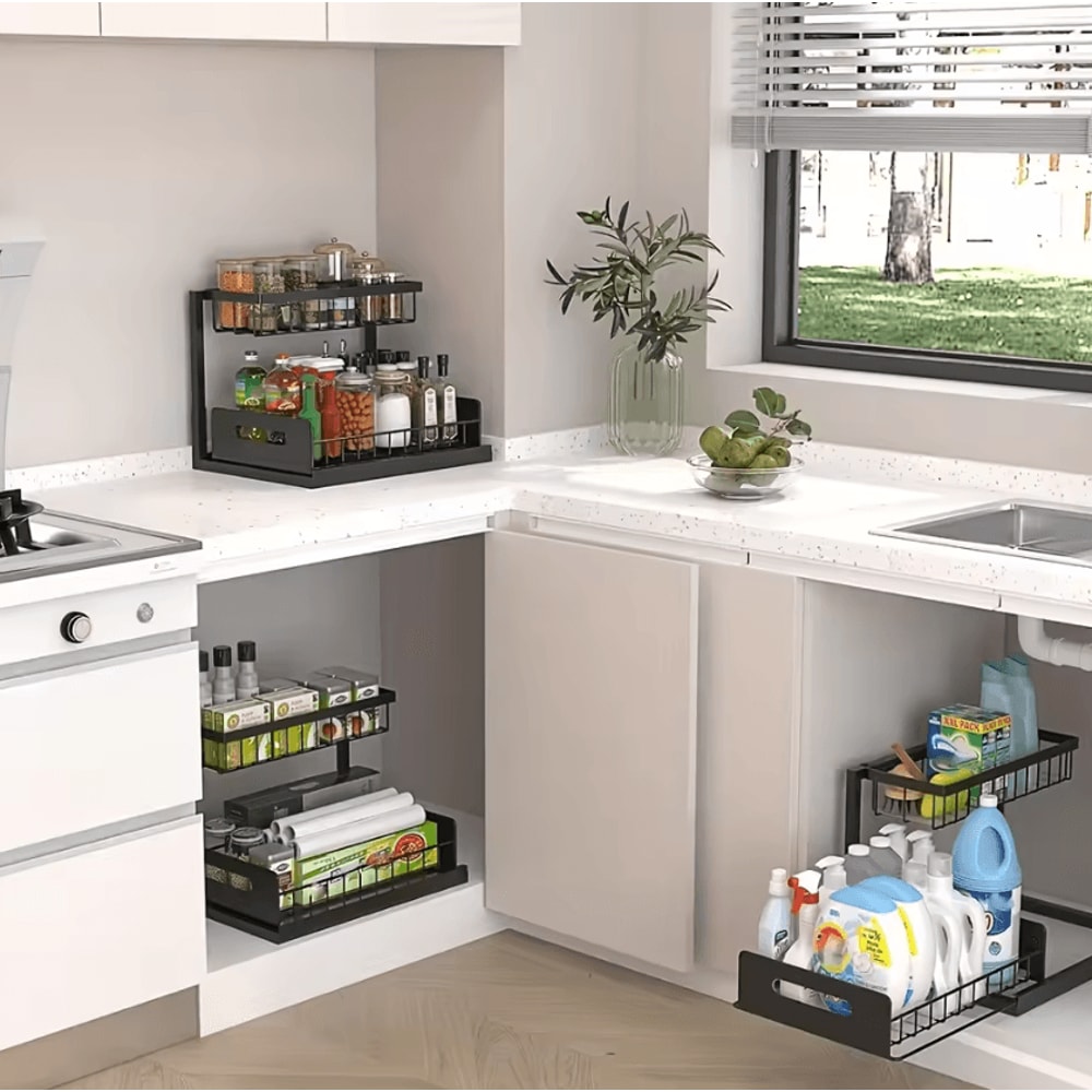 SlideNest Under Sink Storage Rack Set Sliding Drawer Organizer 2
