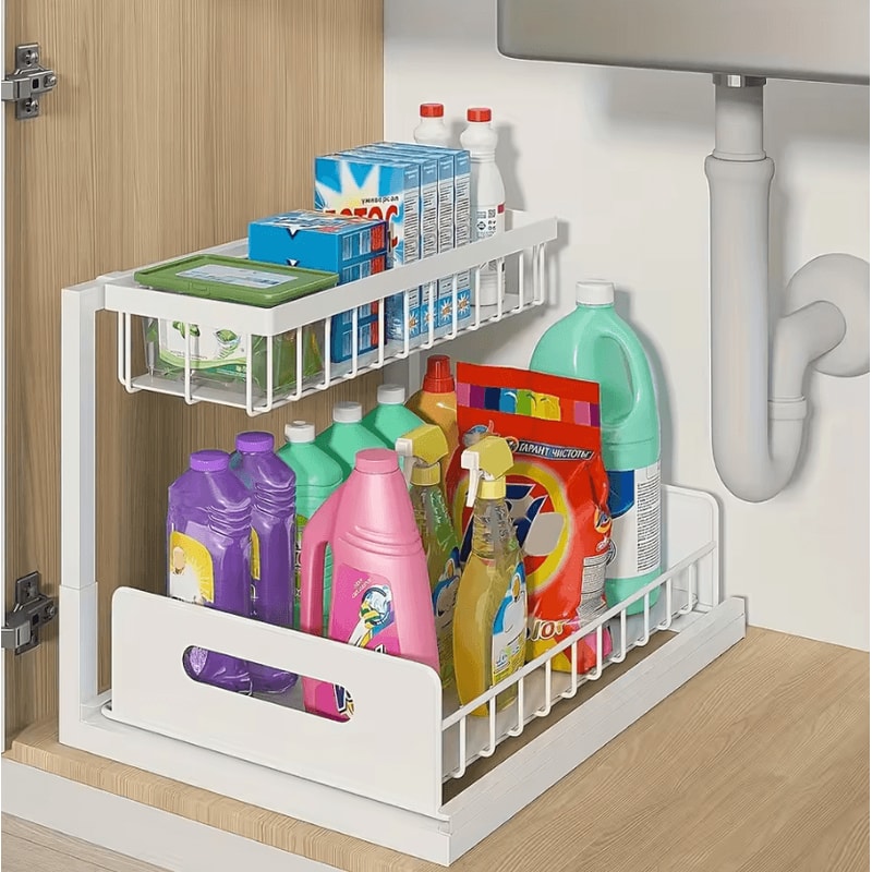 SlideNest Under Sink Storage Rack Set Sliding Drawer Organizer 3