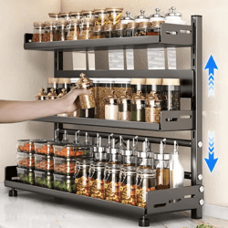 spicestack pro 3-tier spice rack organizer & adjustable kitchen storage shelf
