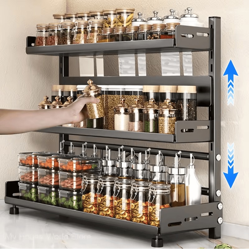 SpiceStack Pro 3Tier Spice Rack Organizer Adjustable Kitchen Storage Shelf 0