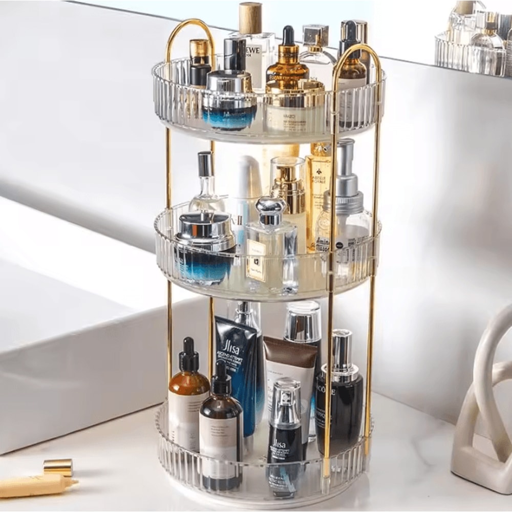 GlowSpin Rotating Makeup Organizer 3Tier Vanity Storage Rack 0