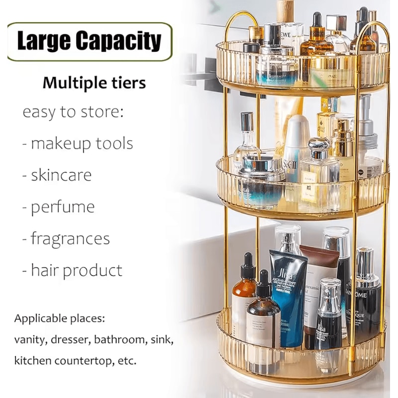 GlowSpin Rotating Makeup Organizer 3Tier Vanity Storage Rack 1