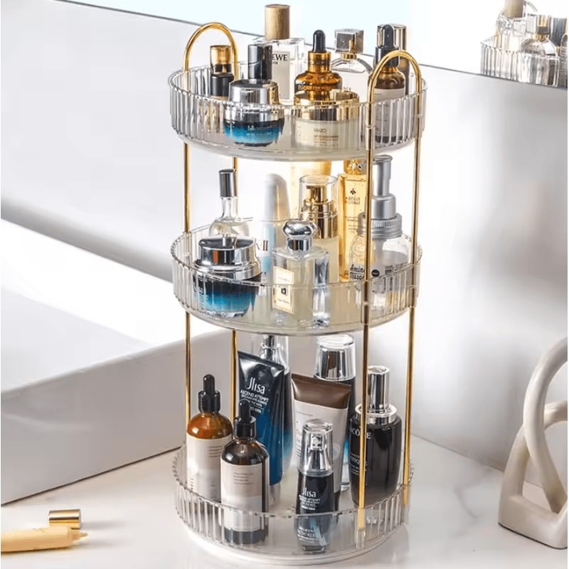 GlowSpin Rotating Makeup Organizer 3Tier Vanity Storage Rack 4