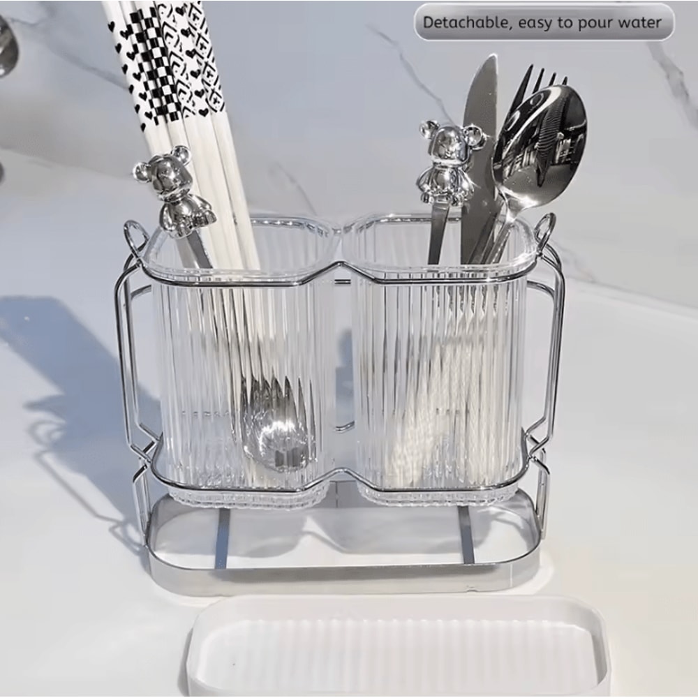 LuxeDrain WallMounted Cutlery Organizer Stainless Steel Utensil Drying Rack 1