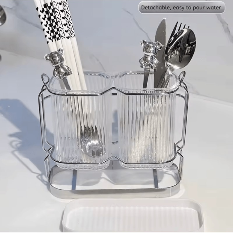 LuxeDrain WallMounted Cutlery Organizer Stainless Steel Utensil Drying Rack 1