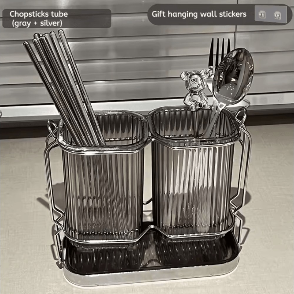 LuxeDrain WallMounted Cutlery Organizer Stainless Steel Utensil Drying Rack 2