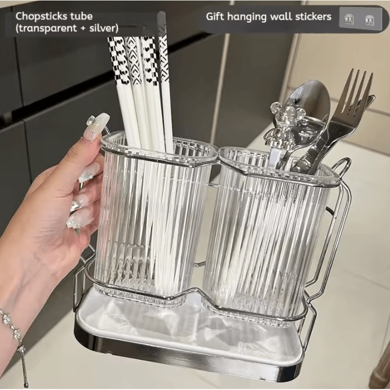 LuxeDrain WallMounted Cutlery Organizer Stainless Steel Utensil Drying Rack 3