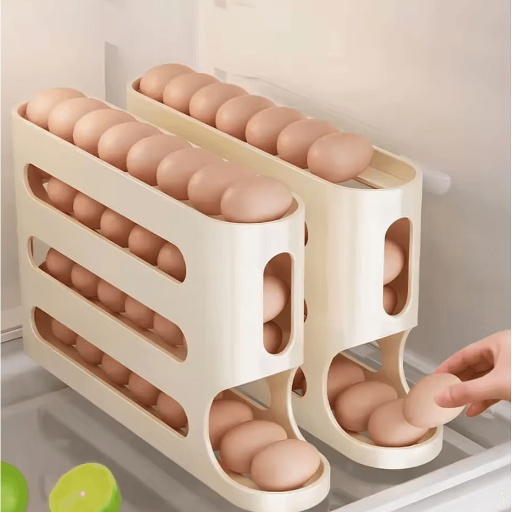 4Layer Automatic Rolling Egg Holder For Refrigerator Storage 0