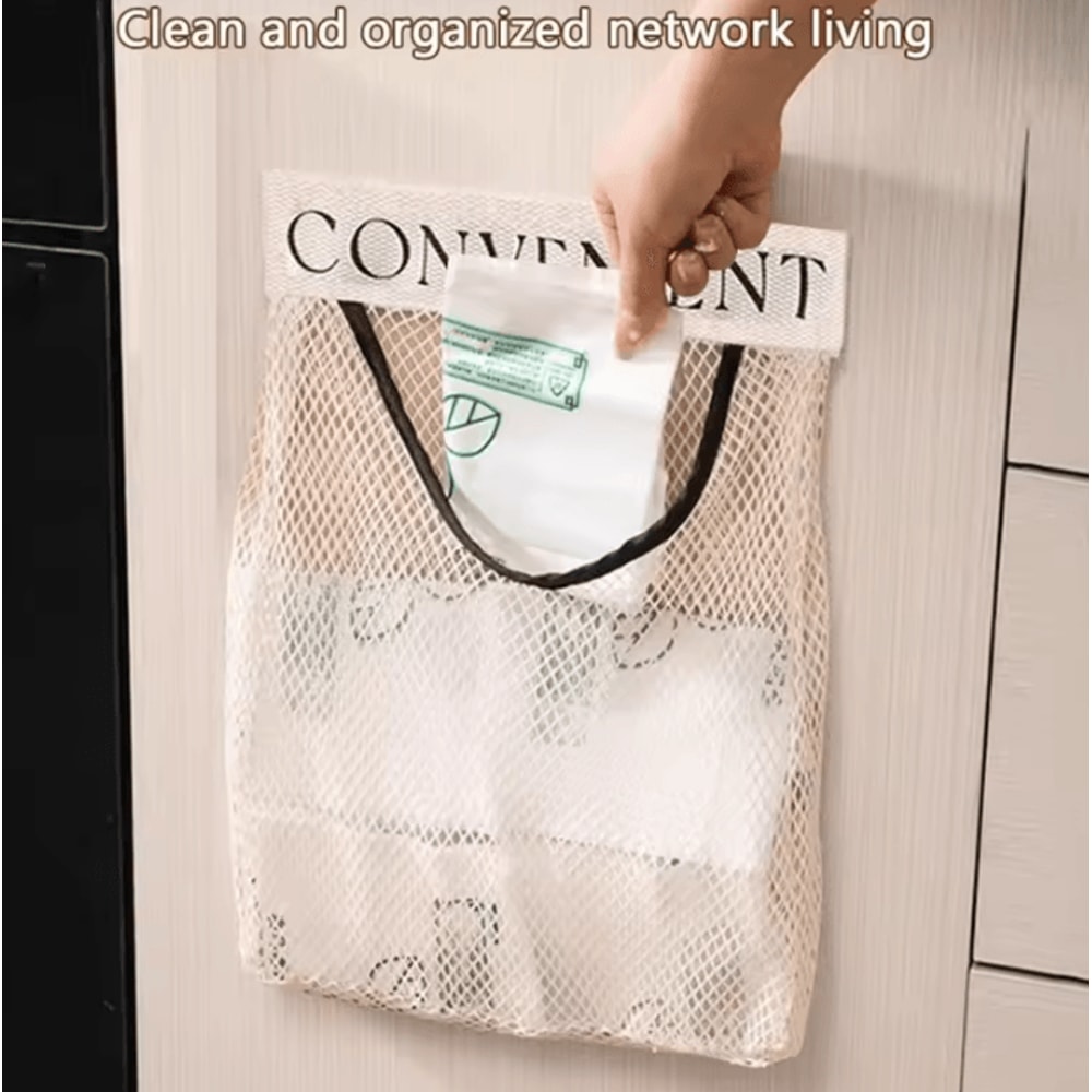 WallMounted Mesh Trash Bag Organizer Kitchen Storage Net 0