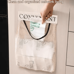 wall-mounted mesh trash bag organizer & kitchen storage net