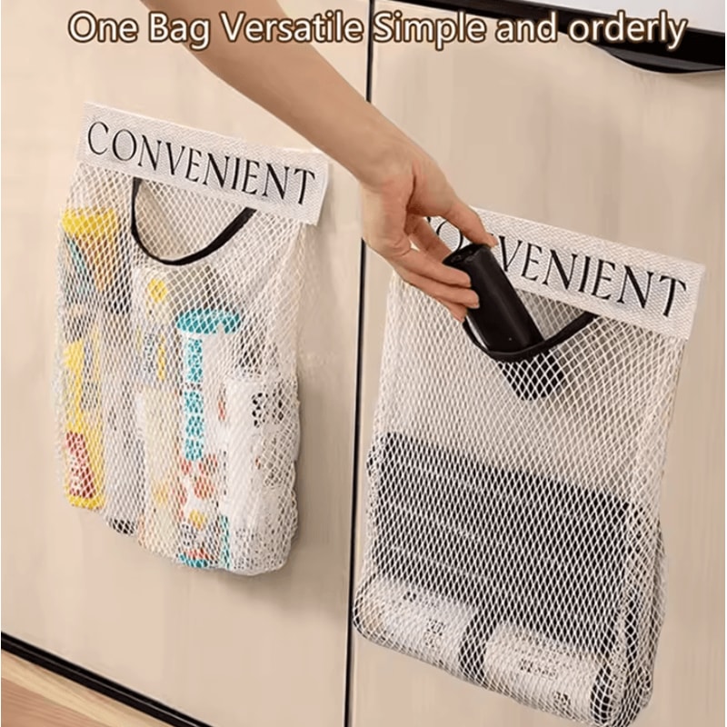 WallMounted Mesh Trash Bag Organizer Kitchen Storage Net 1