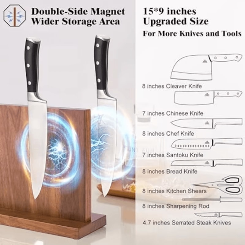 WXCOO Acacia Wood Magnetic Knife Block Holder 2