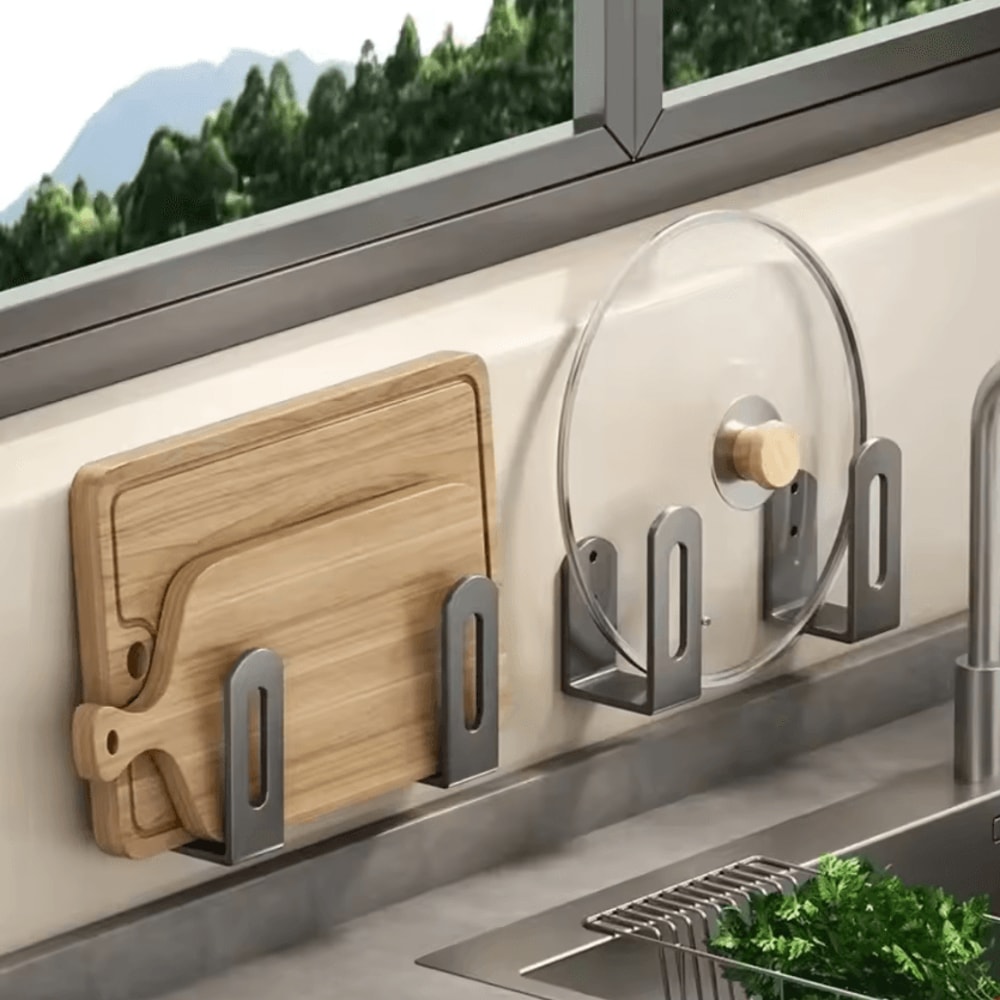 2Piece WallMounted Pot Lid Cutting Board Organizer Rack 0