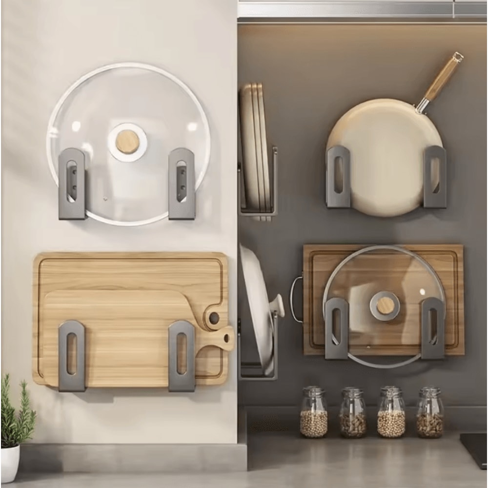 2Piece WallMounted Pot Lid Cutting Board Organizer Rack 2