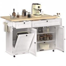 60-inch rolling kitchen island cart with power outlet & drop leaf