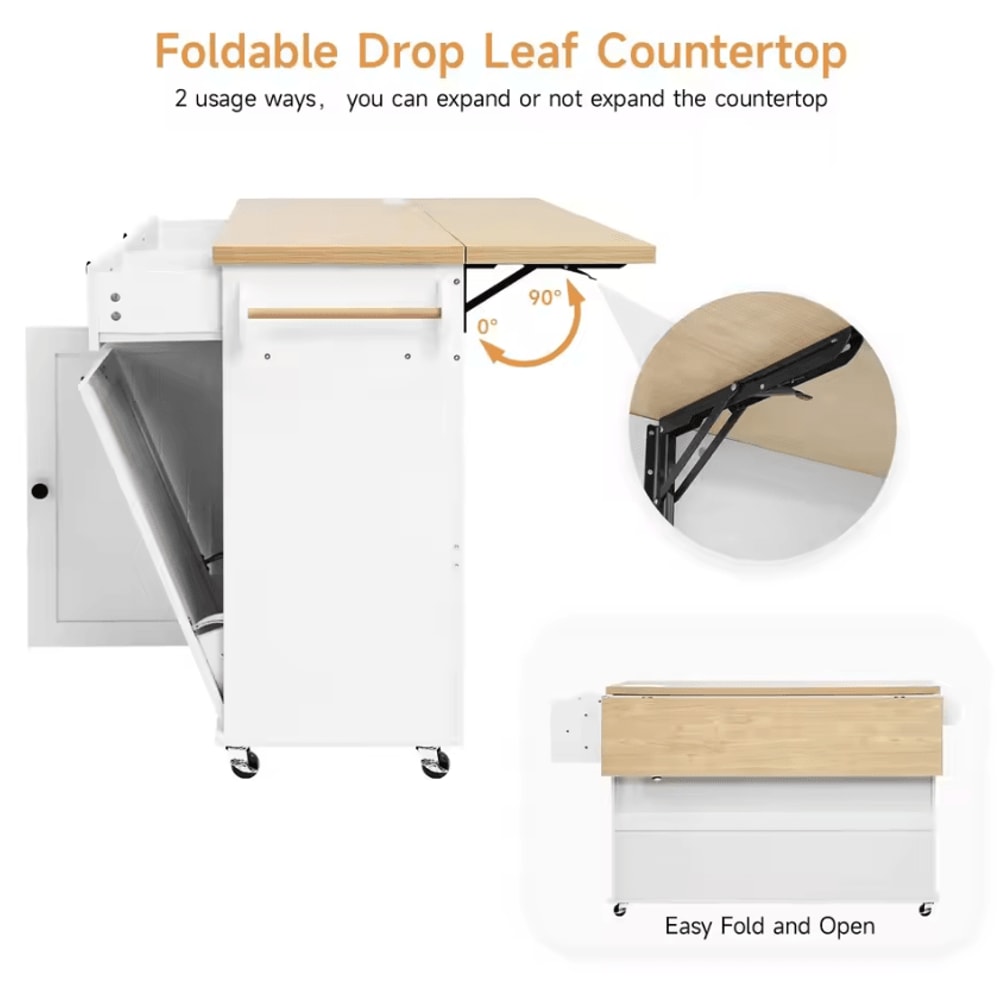 60Inch Rolling Kitchen Island Cart With Power Outlet Drop Leaf 2